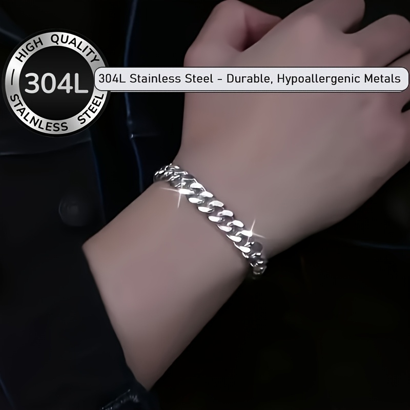 Men's Classic 304L Stainless Steel Cuban Chain Bracelet, Durable